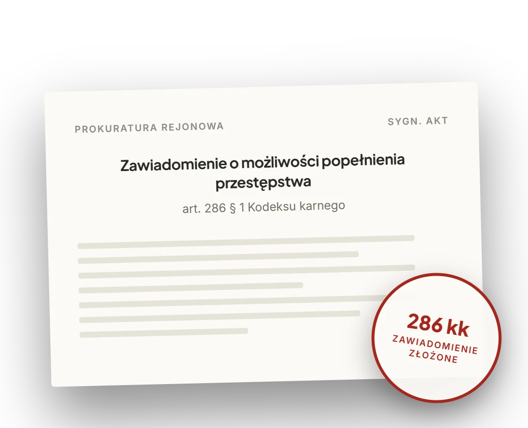 Zawiadomienie o możliwości popełnienia przestępstwa z art. 286 Kodeksu karnego
